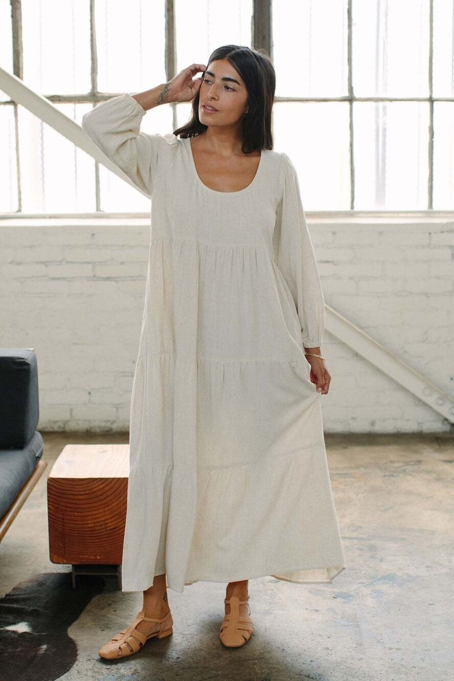 Rachel Pally Alice *In Beige* Linen Blend Maxi Dress NWT Medium Cottage